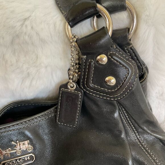 Coach Woman Black Leather Madison Maggie 3 Section Hobo Shoulder Tote Bag 14336 - Picture 9 of 17